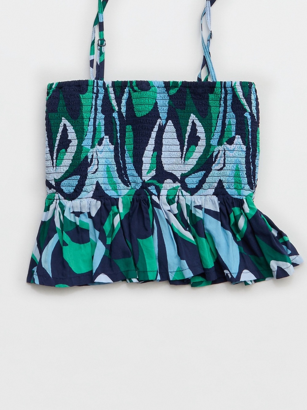 aerie Navy, Blue & Green Smocked Ruffle Crop Tank